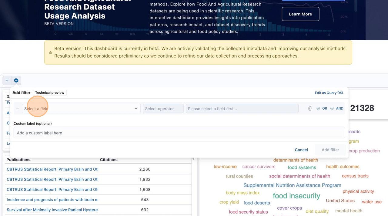 Advanced search interface with field selection and operators