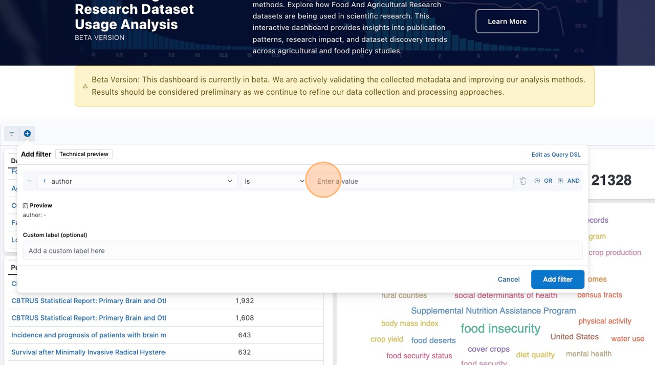 Filter verification and result validation interface